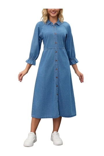 denim shirt dress walmart Midi Dress Denim Dresses For Women Casual Styles notebook Size:6 P Super Pearl Sweater Dress Mini dress Point Collar with V