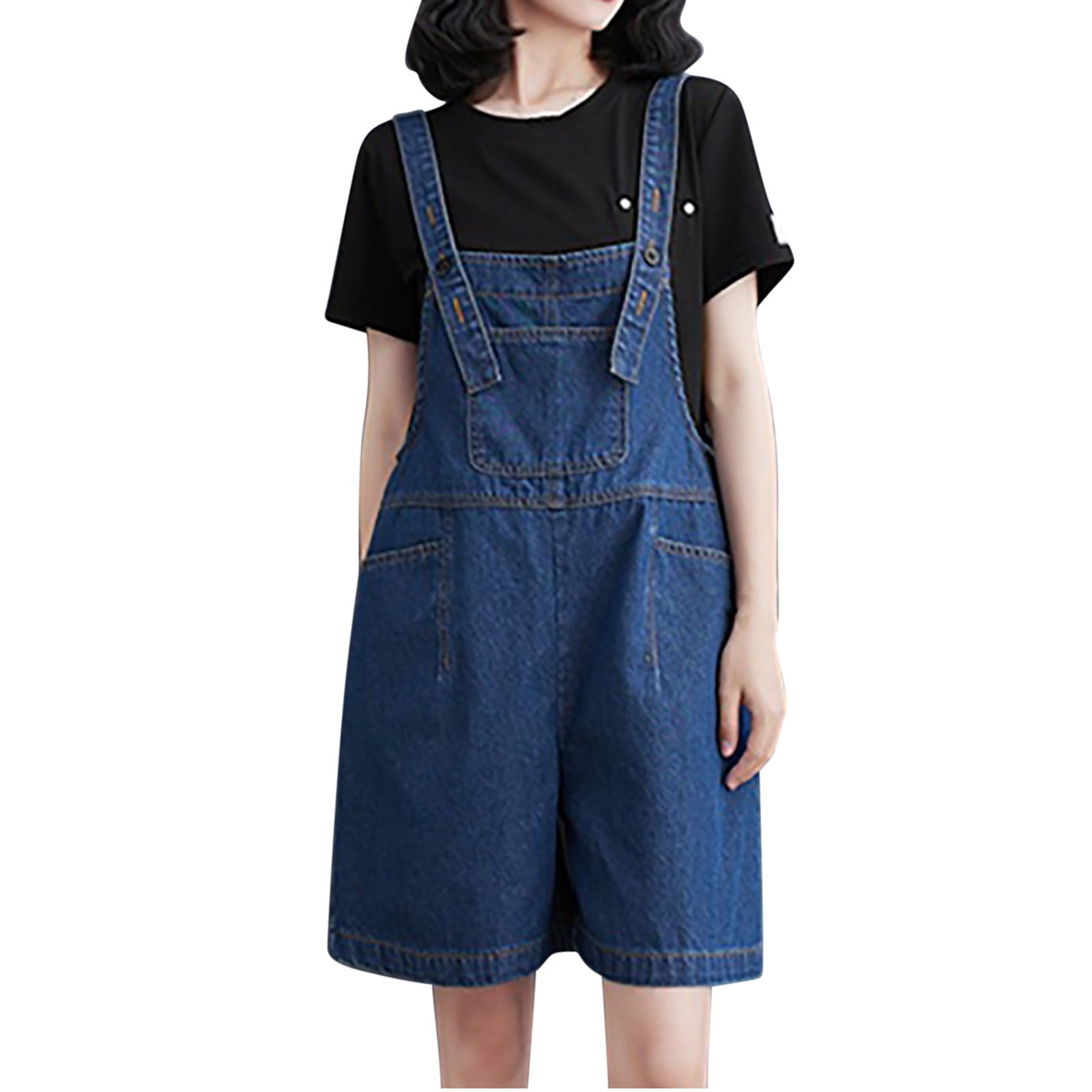 Women Denim Dungarees Shorts Casual Loose Adjustable Straps