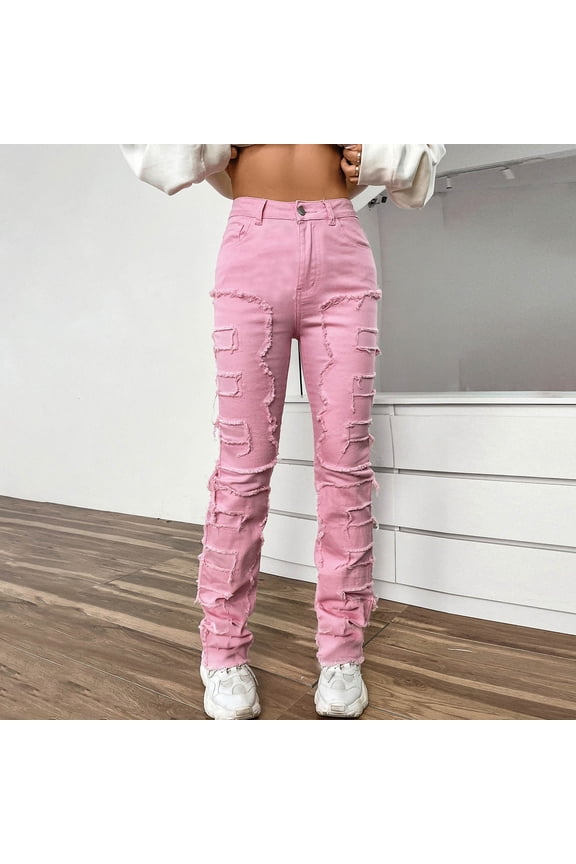 Women Denim Embroidered Straight Leg Pants Stretch Patch Denim Stacked Straight Leg Jeans For Women Two Chicks Leggings Women Wide Pants High Waist Jean Jean Pants for Women Tall Jean Leggings with