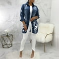 thumbnail image 1 of Women Denim Jacket Casual Long Sleeve Distressed Ripped Button Down Jacket Wool Trucker Jacket Denim Fringe Vest Embroide Denim Shirt Women Pleated Back Denim Jacket Petite Jean Jackets for Women, 1 of 6