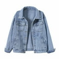 thumbnail image 1 of Women Denim Jacket Oversized Casual Button Up Boxy Jean Jackets Drop Shoulder Long Sleeve Trucker Coat with Pocket Blue XS, 1 of 4