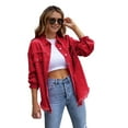 thumbnail image 1 of Women Denim Jacket Retro Single-breasted Ripped Hole Turn-down Collar Long Sleeves Solid Color Flap Pockets Lady Coat Commuting Shopping Coat, 1 of 1