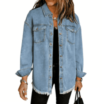 Women Long Sleeve Denim Jackets Oversized Button Up Jean Jacket