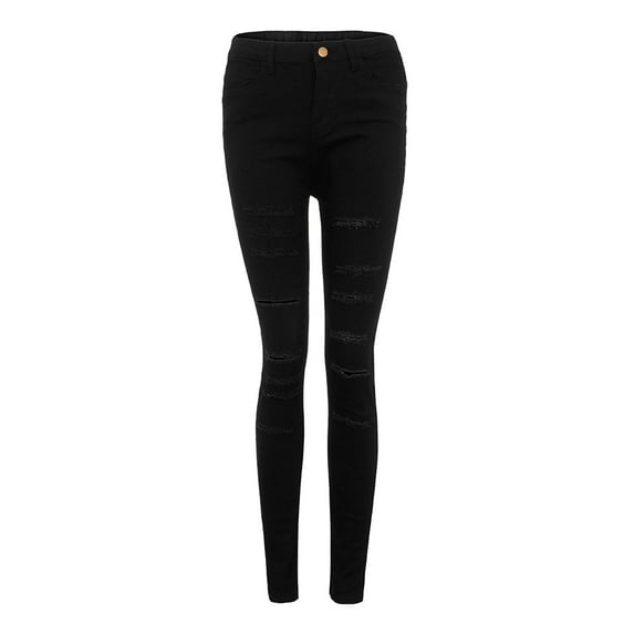 Women Denim Jeans Stretch Mid Waisted Ripped Hole Slim White Pants Pencil Denim Jeans