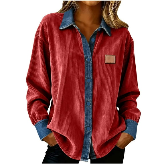 Women Denim Lapel Waffle Sweater Long Sleeve V Neck Button Down Pullover Knit Polos Shirt Casual Fall Outfits