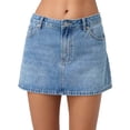 thumbnail image 1 of Women Denim Mini Skirt Casual A Line High Waist Button Zipper Closure Five Pocket Design Raw Hem Skirt Light Blue L, 1 of 8