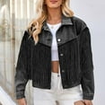 thumbnail image 1 of Women Denim Outerwear Women's Long Sleeve Cropped Denim Jacket Western Fringe Vintage Button Front Short Jean Coat Streetwear Black M, 1 of 9