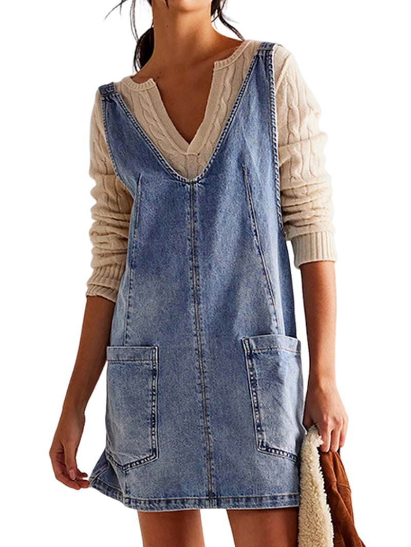 blue gold dress husband Medium Wash Stripe 100% Cotton Denim Romper - All Clothing main image 1