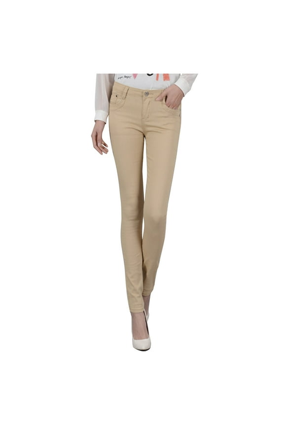Women Denim Pants Fall Winter Clothes Long Trousers Fashion Elegant Ladies Comfy Pants Casual Full Length Pants Skinny Jean Khaki 34