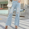 thumbnail image 1 of Women Denim Pants Wide Leg Jeans Fashion Pockets Button Mid Waist Skinny Jeans Pants Jeans For Women Light Blue,10, 1 of 6