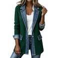 thumbnail image 1 of Women Denim Patchwork Jacket Long Sleeve Button Cardigan Jackets | Denim Patchwork Jackets for Women Rollable Denim Cuffs Collared Shirt Jacket Side Jean Pockets Cardigan Jackets, 1 of 6