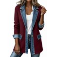 thumbnail image 1 of Women Denim Patchwork Jacket Long Sleeve Button Cardigan Jackets | Denim Patchwork Jackets for Women Rollable Denim Cuffs Collared Shirt Jacket Side Jean Pockets Cardigan Jackets, 1 of 6