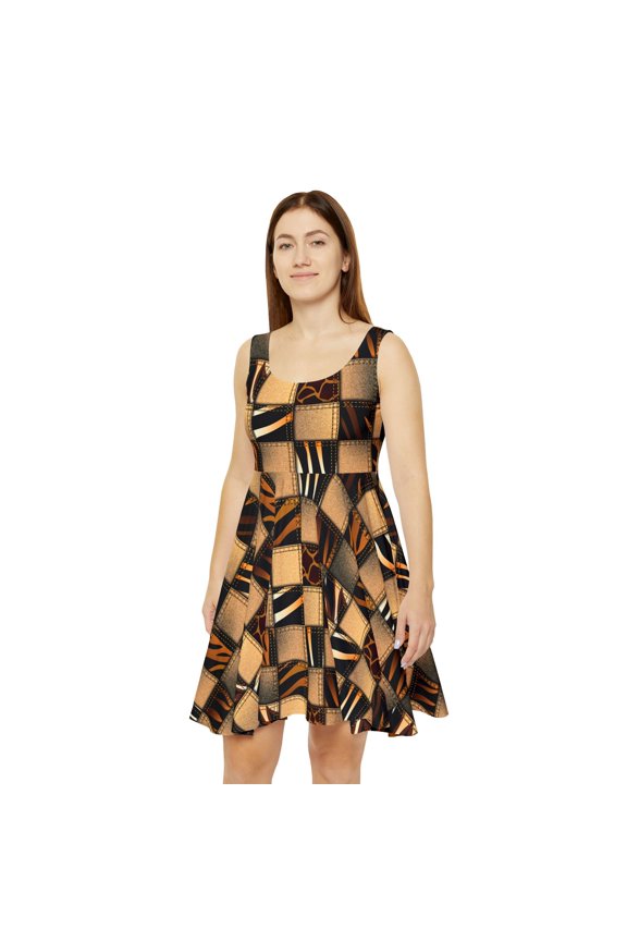 Women Denim Print Skater Dress, Denim Print Poly-Span Dress - 15