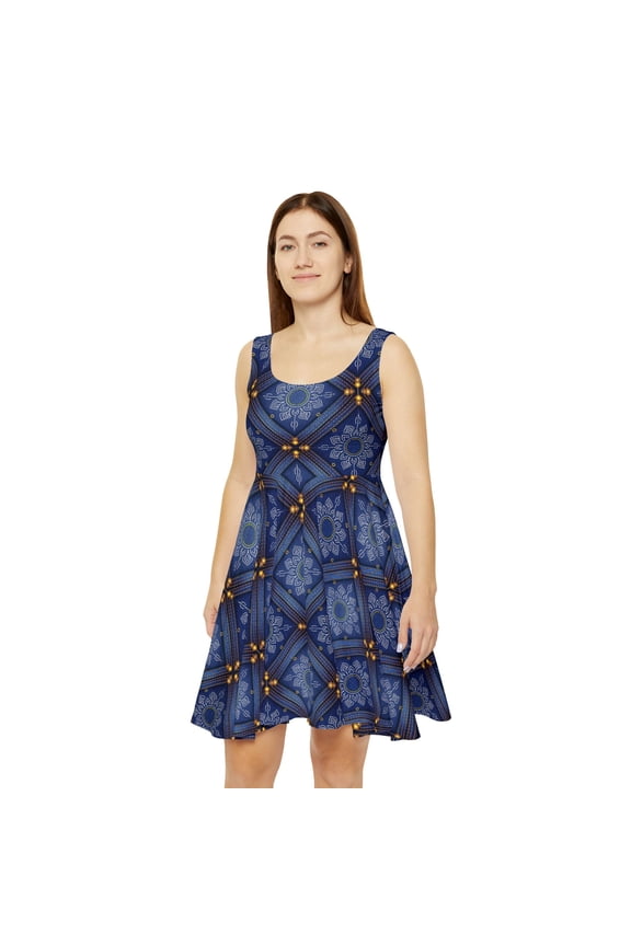 Women Denim Print Skater Dress, Denim Print Poly-Span Dress - 42