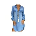 thumbnail image 1 of Women Denim Shirt Dress Long Sleeve Solid Color Stretch Casual Fashion, 1 of 5