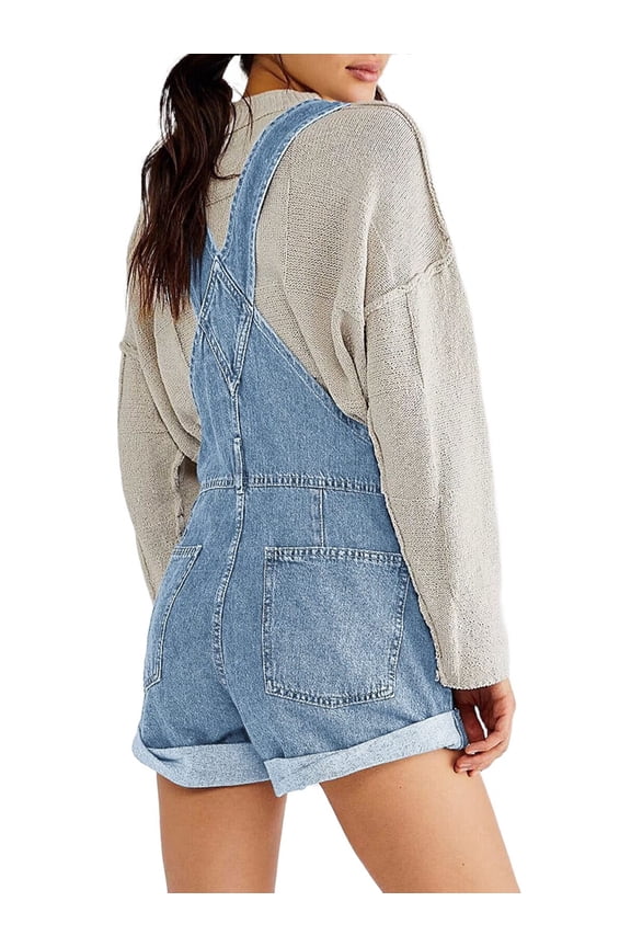 Women Denim Shorts Overalls Summer Casual Loose Fit Adjustable Rompers Jean Jumpsuit Bib Shortalls Light Blue XL