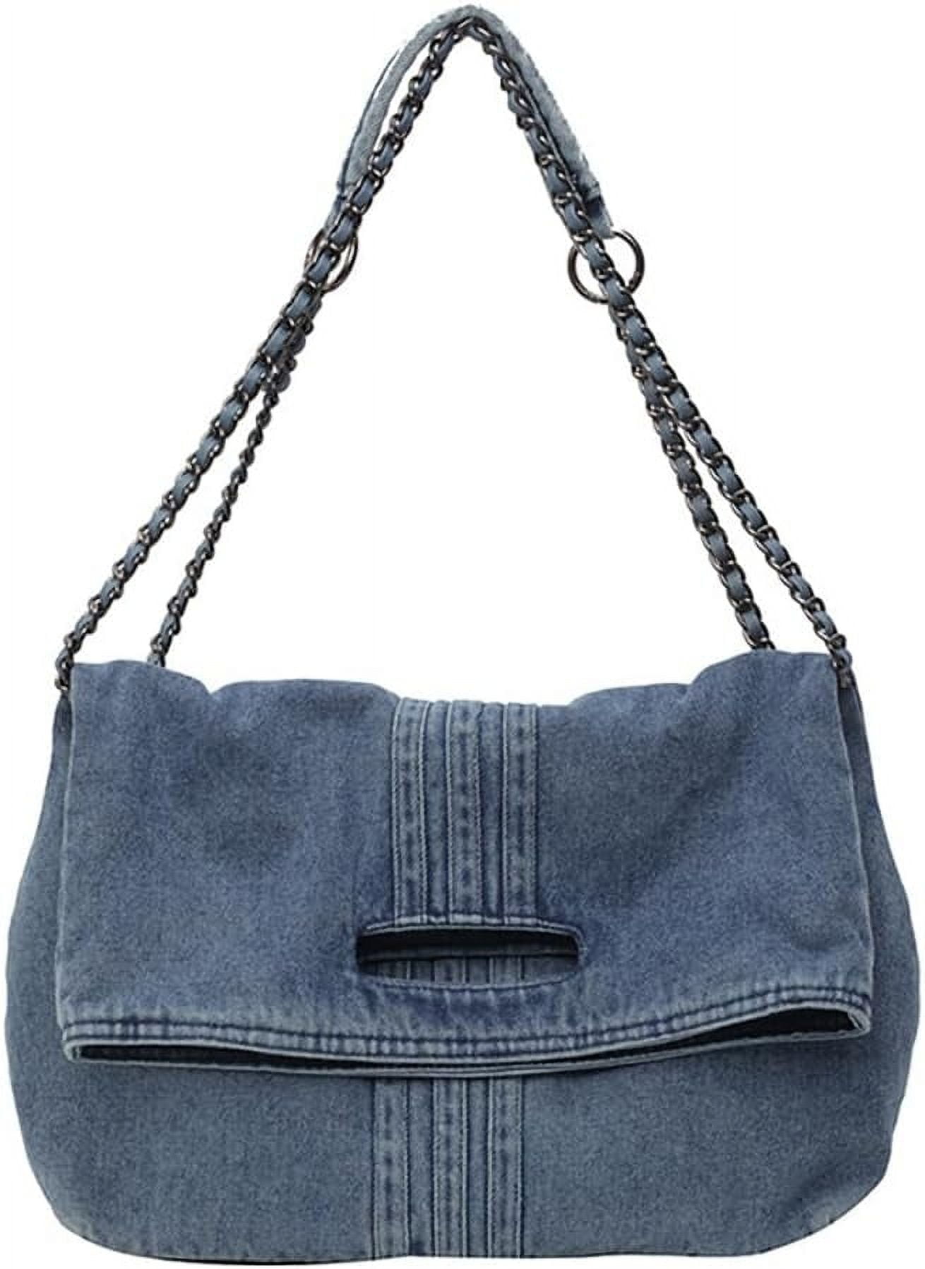 Women Denim Shoulder Handbag Retro Crossbody Bag Large Capacity Tote Purse Chain Strap Underarm Bag