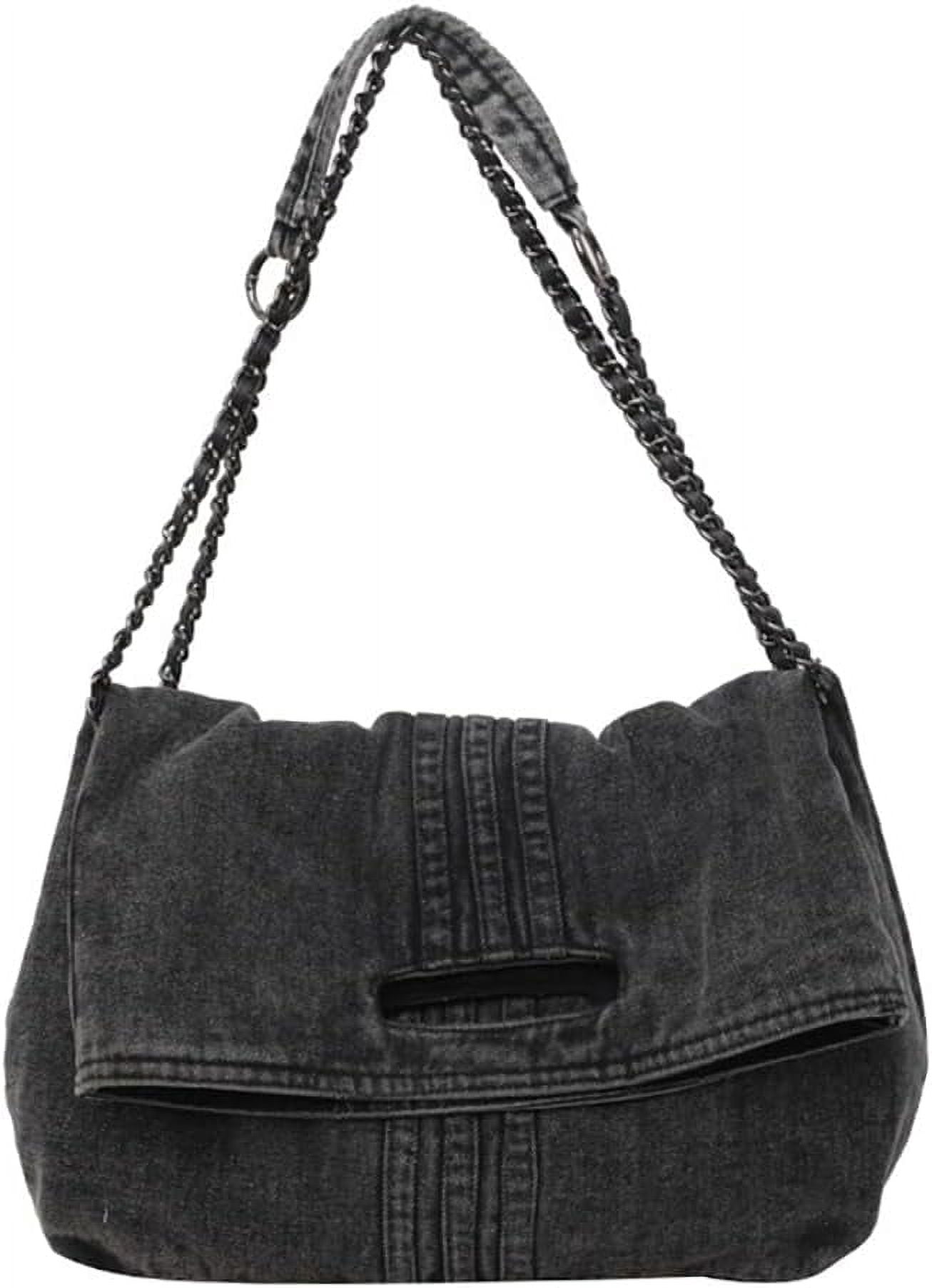 Women Denim Shoulder Handbag Retro Crossbody Bag Large Capacity Tote Purse Chain Strap Underarm Bag