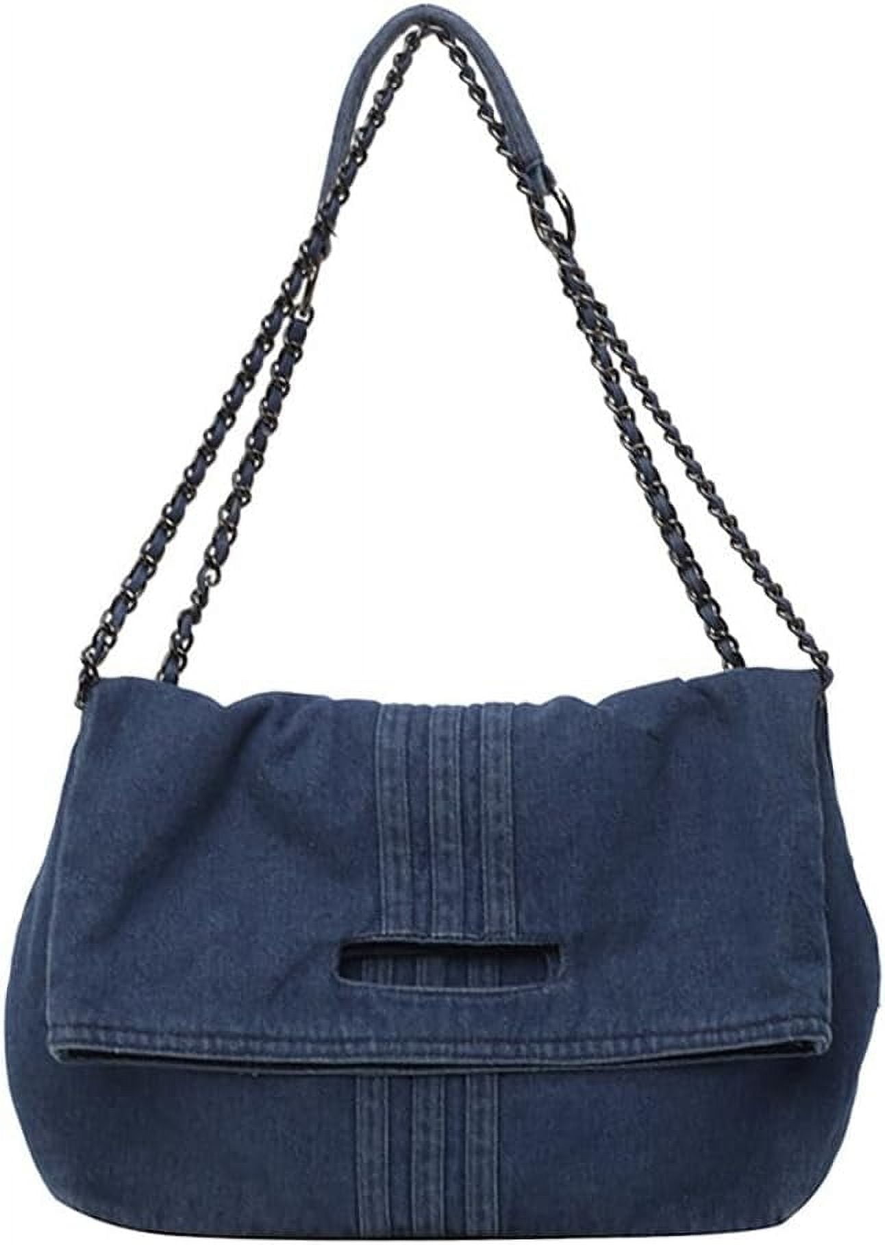 Women Denim Shoulder Handbag Retro Crossbody Bag Large Capacity Tote Purse Chain Strap Underarm Bag