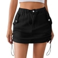 thumbnail image 1 of Women Denim Skirt Casual Sexy Washed Solid Color Elastic Waist Drawstring Work Skirt for Spring Summer, 1 of 2