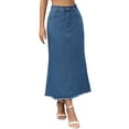 thumbnail image 1 of Women Denim Skirt Maxi A Line High Waisted Raw Hem Casual Jean Skirt 2XL Blue, 1 of 6