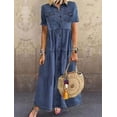 thumbnail image 1 of Women Denim-Style Long Multi-Button Distressed Dress, 1 of 1