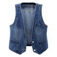 thumbnail image 1 of Women Denim Vest Polyester Slim Fit Korean Version for Daily and Vacation Wear, 1 of 3
