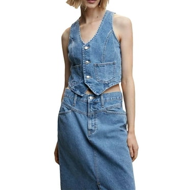 Women Denim Vest Sleeveless Crop Tops Button Denim Gilet Jacket V Neck Jean Waistcoat Y2K Streetwear
