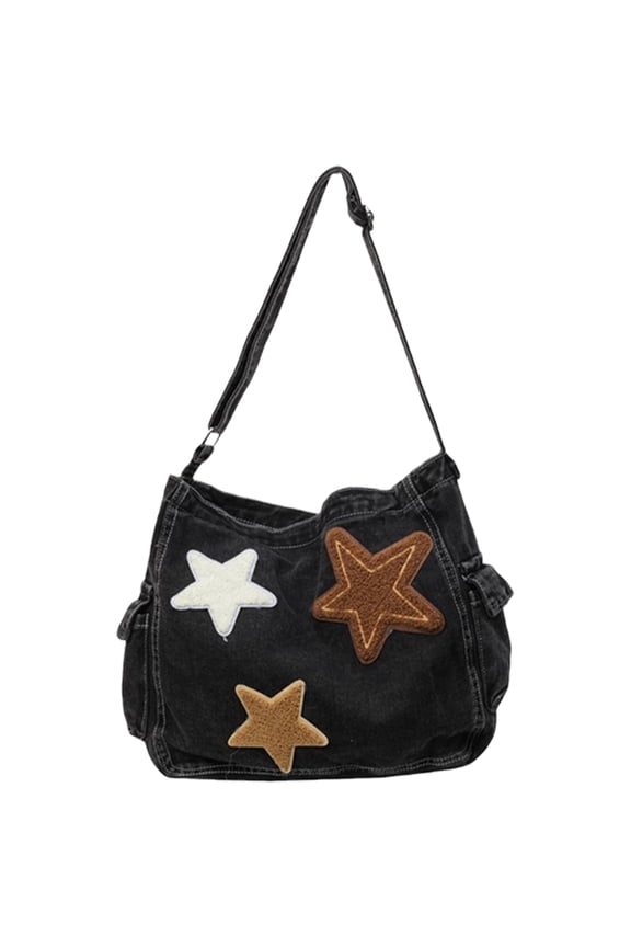 Women Denims Bag Aesthetic Crossbody Bag Star Shoulder Bag Student School Bag Large Capacity Messengers Bag