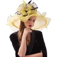 thumbnail image 1 of Women Derby Church Hat Organza Flower Wedding Tea Party Fascinator Hat Wide Brim Sun Hat, 1 of 5