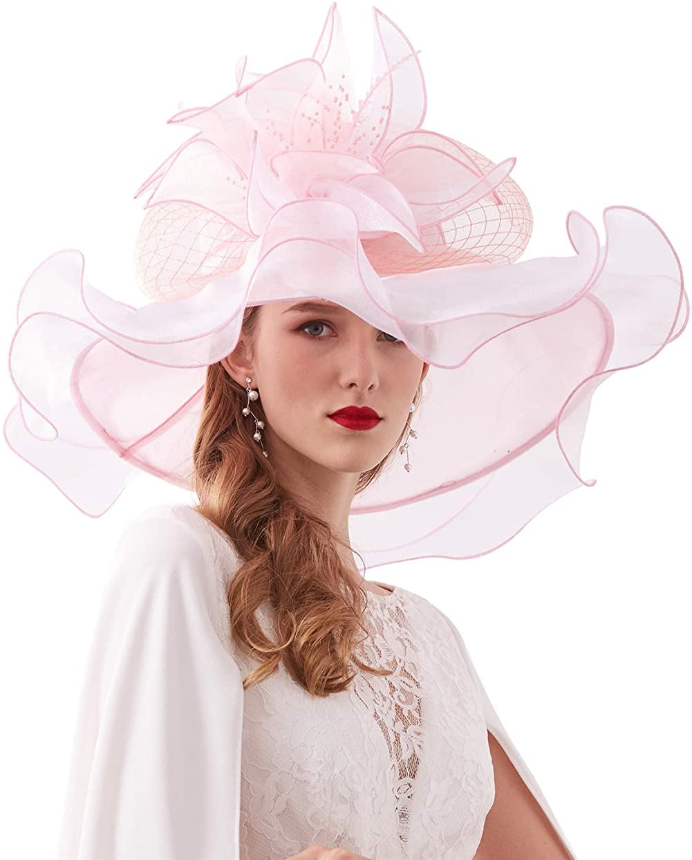 7267 Women Derby Church Hat Organza Flower Wedding Tea Party Fascinator ELLYDOOR Women Organza Fascinator Derby Hat Fancy Floral  main image 4