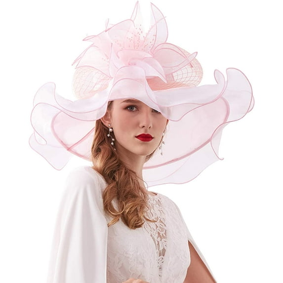Women Derby Church Hat Organza Flower Wedding Tea Party Fascinator Hat Wide Brim Sun Hat