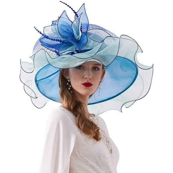 Women Derby Church Hat Organza Flower Wedding Tea Party Fascinator Hat Wide Brim Sun Hat