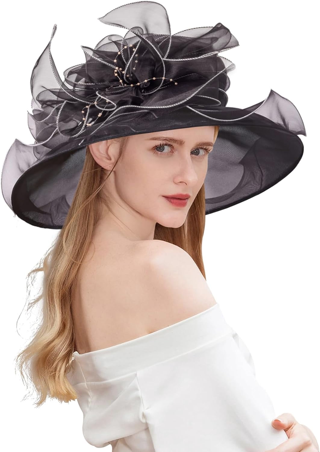 Chapeau Femme ORGANZA Large Bord Chapelle Mariage Fête - Taille Unique Neuf