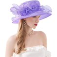 thumbnail image 1 of Women Derby Fascinator Hat Organza Church Wedding Hat Wide Brim Cocktail Tea Party Hat, 1 of 5