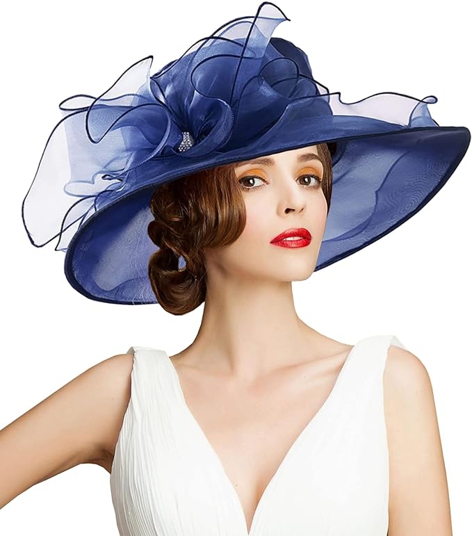 Chapeau Derby Organza Pour Femme - Large Bord - Idéal Mariage, Fête Ou été - Taille Unique