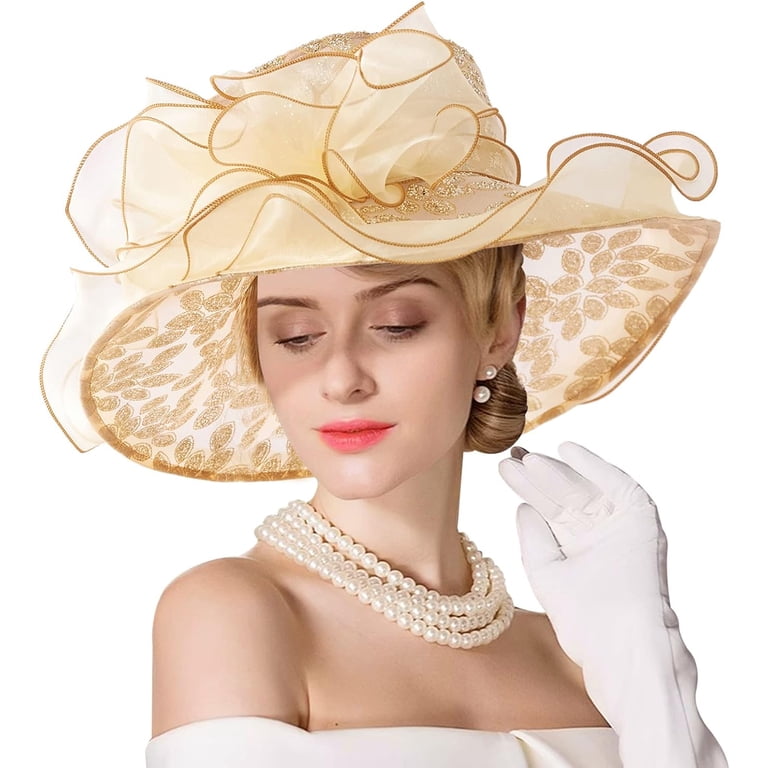 Women Derby Fascinator Hat Organza Church Wedding Hat Wide  display picture 3