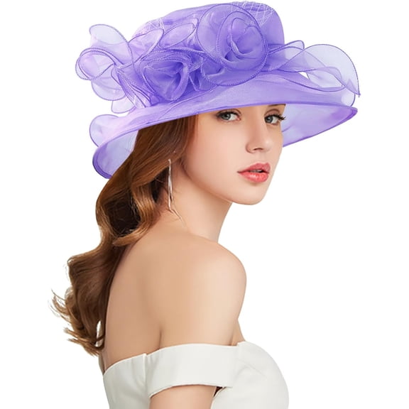 Women Derby Fascinator Hat Organza Church Wedding Hat Wide Brim Cocktail Tea Party Hat