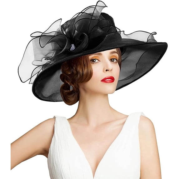 Women Derby Fascinator Hat Organza Church Wedding Hat Wide Brim Cocktail Tea Party Hat
