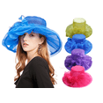 thumbnail image 1 of Women Derby Hats Church Dress Floral Tea Party Fascinators Bridal Organza Wedding Hat, 1 of 7