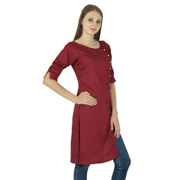Women Designer Asymmetric Cotton Red Kurti Indian Kurta Casual Top Tunic Dress