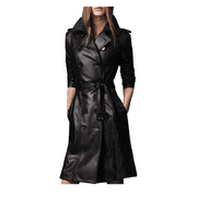 Women Designer Black Female Trench Leather Long Coat SBL SOUTH BEACH LEATHER 3x-large