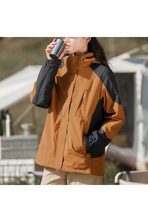 Women Detachable Cap And Windproof Thick Three-in-one Jacket Outdoor Sports Warm Jacket