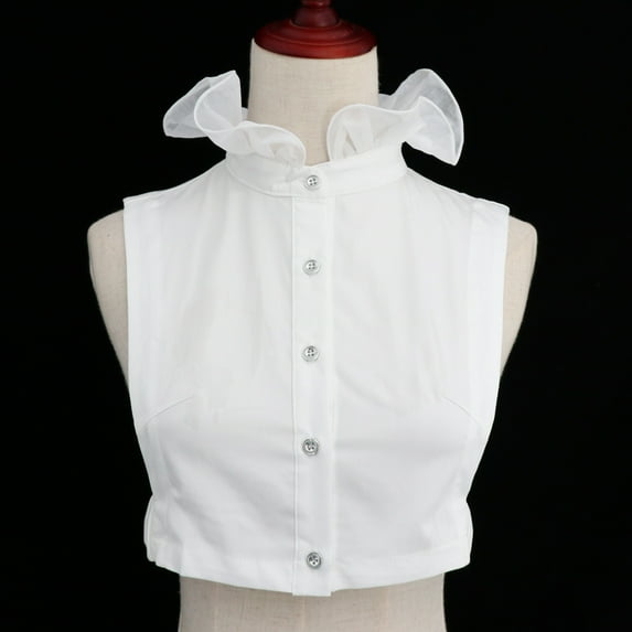 Women Detachable Collar Half Shirt Blouse False Faux Collar Tie Adjustable - White, as described