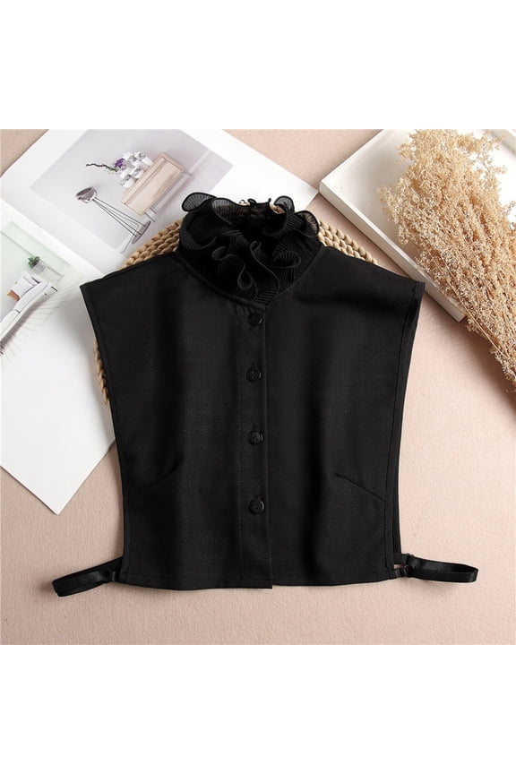 Women Detachable Dickey Collar Blouse Half Shirt Neckline Accessories Pleated Decoration Layering, Black