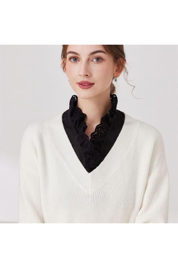 Women Detachable Half Shirt Ruffle Neck Blouse Collar Fashion Accessory Layer Top, Black