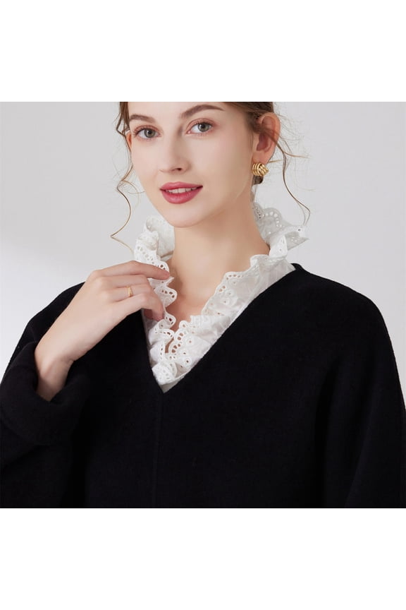 Women Detachable Half Shirt Ruffle Neck Blouse Collar Fashion Accessory Layer Top, White