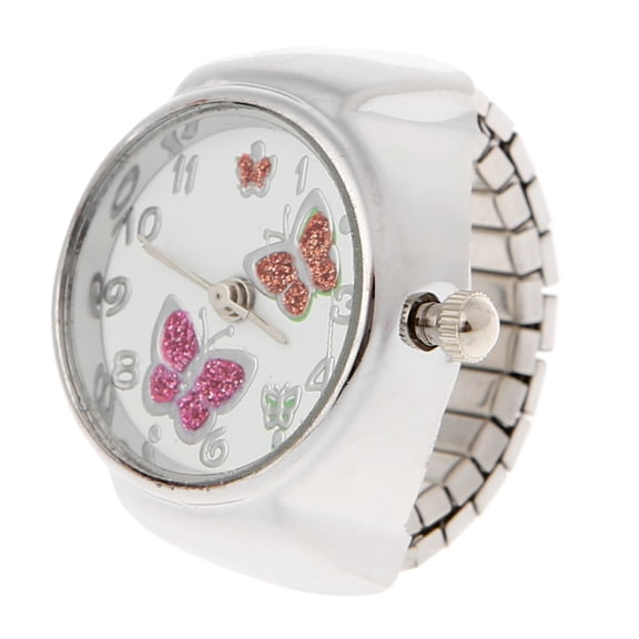 Women Dial Quartz Analog Finger Ring Watch for Butterfly Elastic Gift for Creati
