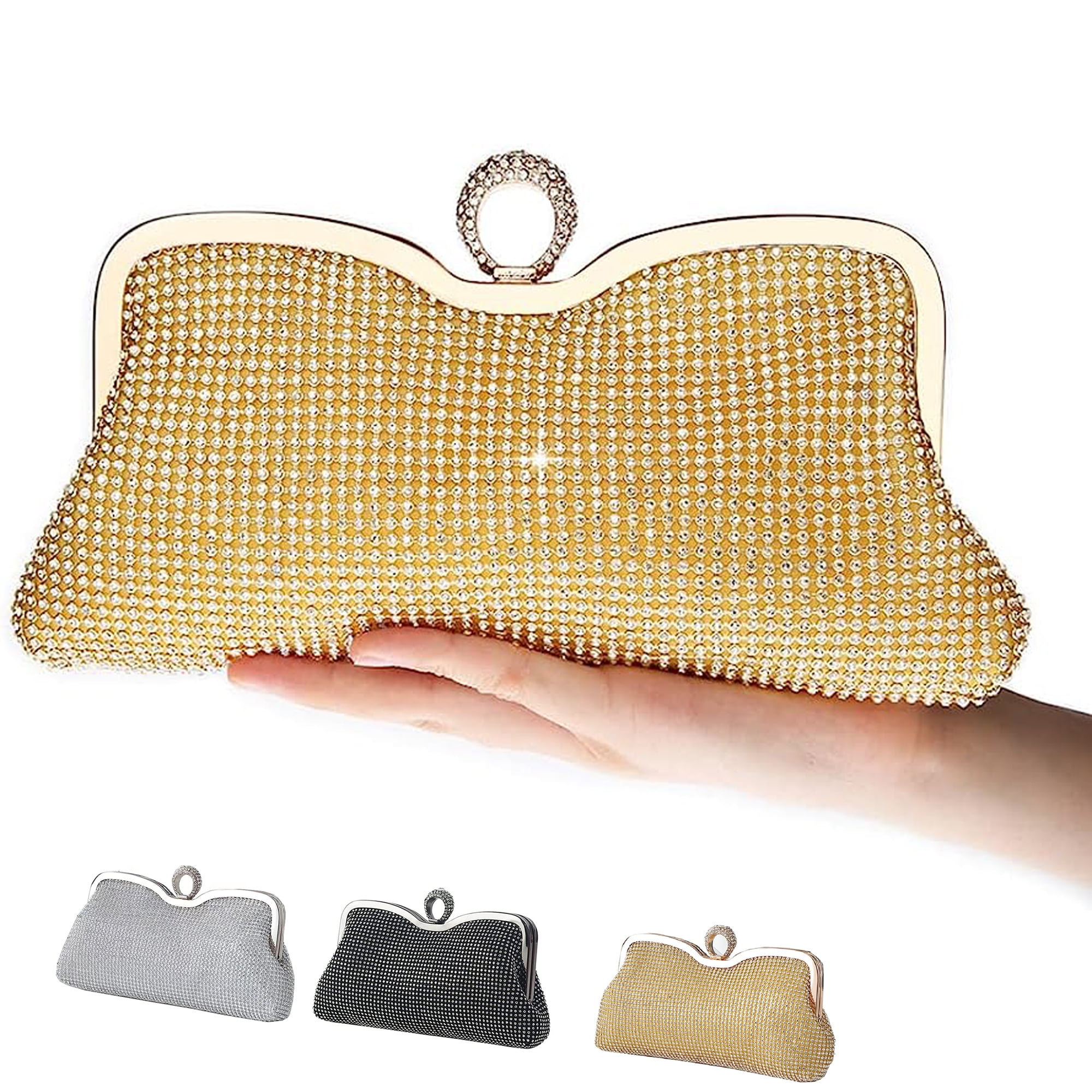 Women Diamond Evening Clutch Bag Formal Handbags Wedding Party Prom Purse Gold