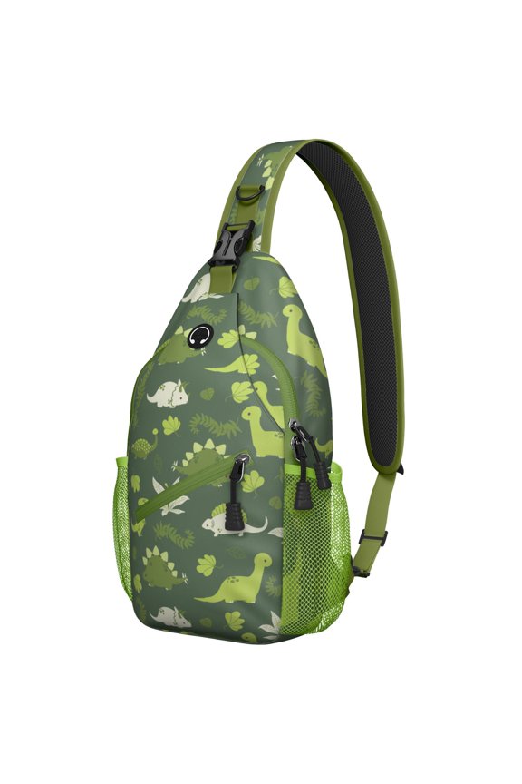 Women Dinosaur Pattern Crossbody Sling Bag, Cute Cartoon Dino Print Lightweight Shoulder Backpack for Travel Hiking Birthday Gift Use